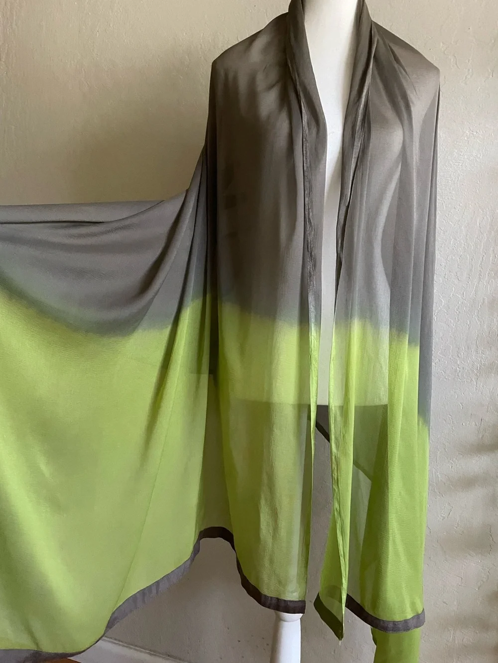 Chartreuse green and gray chiffon large wrap